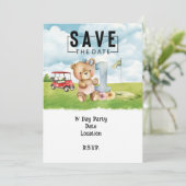 ゴルファーの第1期の誕生日の水色1年 招待状 (スタンド正面)