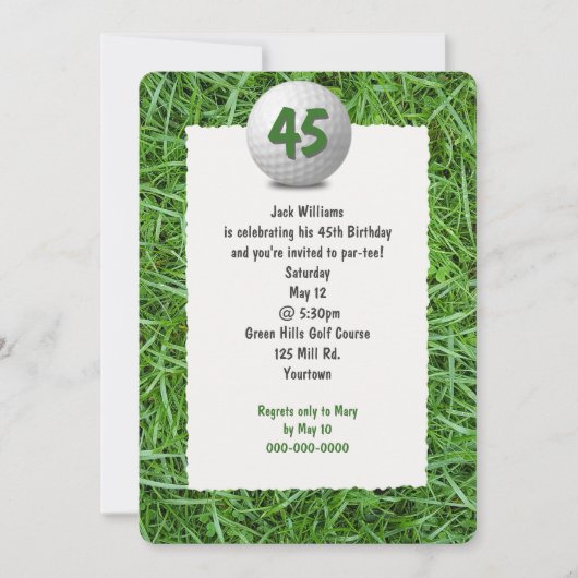 ゴルファーの第45回バースデーパーティーへの招待 招待状 (正面)