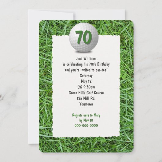 ゴルファーの第70回バースデーパーティーへの招待 招待状 (正面)