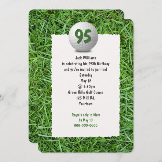 ゴルファーの第95回バースデーパーティーへの招待 招待状 (正面/裏面)