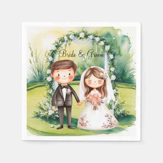 ゴルファーの結婚披露宴をテーマにしたゴルフ スタンダードカクテルナプキン (正面)