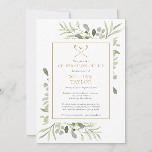 ゴルファーの葬儀お祝いの緑の生活の写真 招待状 (正面)