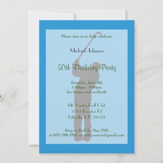 ゴルファーの00th誕生日のパーティの招待状 招待状 (裏面)