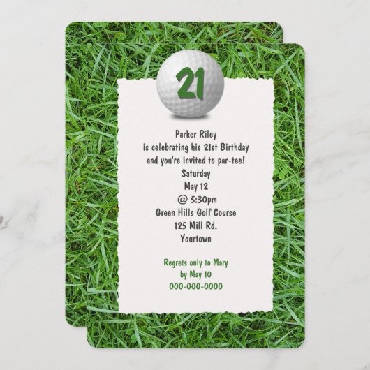 ゴルファーの21歳の誕生日パーティの招待状 招待状 (正面/裏面)