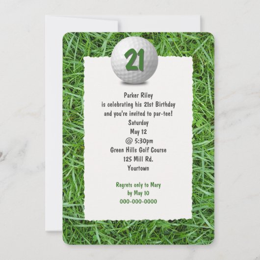 ゴルファーの21歳の誕生日パーティの招待状 招待状 (正面)