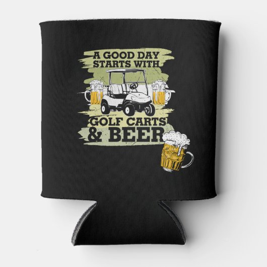 ゴルファーはゴルフカートとビールで良い一日を始める 缶クーラー (正面)
