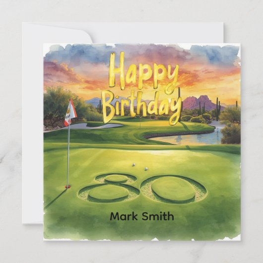 ゴルファーへのゴルフボール付き80歳の誕生日 カード (正面)