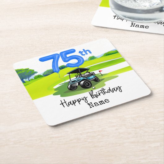 ゴルファーへのゴルフ75誕生日 スクエアペーパーコースター (アングル)