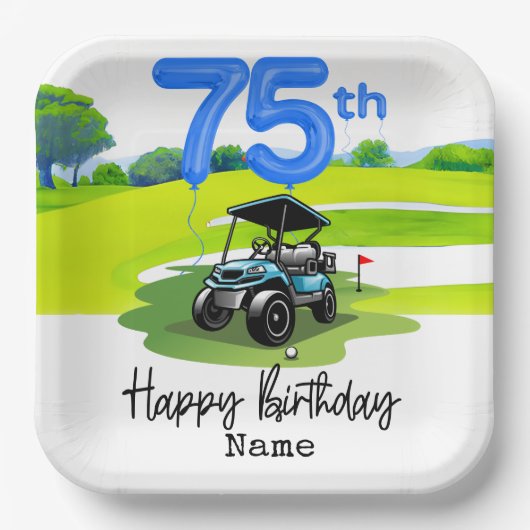 ゴルファーへのゴルフ75誕生日 ペーパープレート (正面)