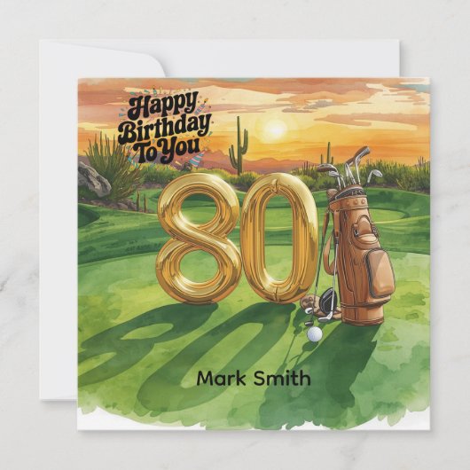 ゴルファーへのゴルフ80歳の誕生日 カード (正面)