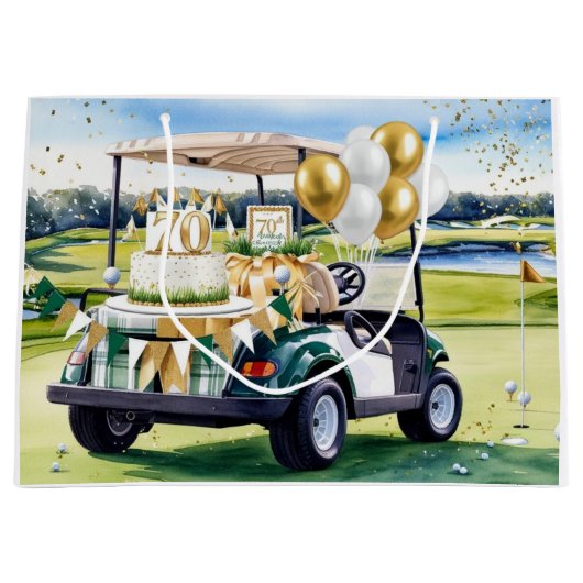 ゴルファーへの70歳の誕生日プレゼント ラージペーパーバッグ (正面)