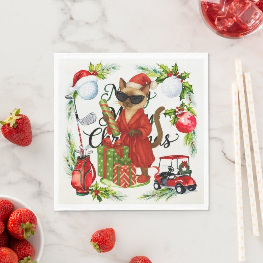 ゴルファーをテーマにしたゴルフのシャム猫のクリスマス スタンダードランチョンナプキン