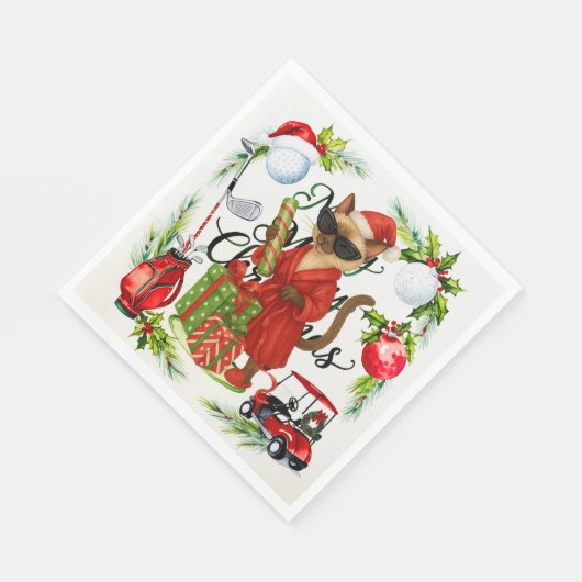 ゴルファーをテーマにしたゴルフのシャム猫のクリスマス スタンダードランチョンナプキン (角)