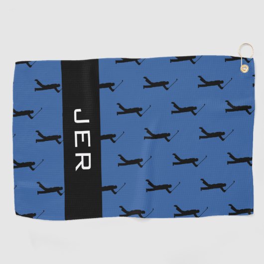 ゴルファーカスタマイズパタンモノグラムのブルーブラック ゴルフタオル (横)