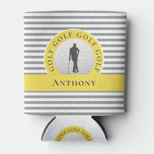 ゴルファーカスタム名モノグラムのグレイ・イエロースポーツ 缶クーラー (正面)