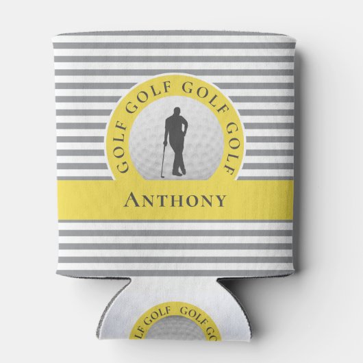 ゴルファーカスタム名モノグラムのグレイ・イエロースポーツ 缶クーラー (裏面)
