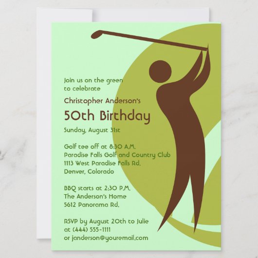 ゴルファーゴルフグリーンブラウン50th誕生日 招待状 (正面)