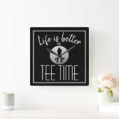 ゴルファーゴルフコースティータイム白黒 スクエア壁時計 (ホーム)