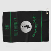 ゴルファーゴルフコースブラックおもしろいモダンモノグラムの ゴルフタオル (横)