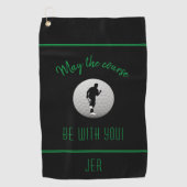 ゴルファーゴルフコースブラックおもしろいモダンモノグラムの ゴルフタオル (正面)