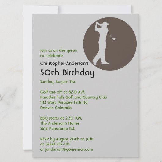 ゴルファーゴルフゴルフ50誕生日 招待状 (正面)
