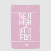 ゴルファーゴルフティーおもしろいおもしろいピンク ゴルフタオル (正面)
