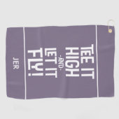 ゴルファーゴルフティーおもしろいユーモススポーツモノグラムパープル ゴルフタオル (横)