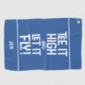 ゴルファーゴルフティーユーモアスポーツおもしろいモノグラムブルー ゴルフタオル (横)