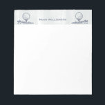 ゴルファーゴルフボールレトロモノグラム名 ノートパッド<br><div class="desc">ゴルフティーに座ってゴルフボールを描いた古学校レトロなアートスケッチ。あなたのゴルファーのための完璧なオフィスまたはホームデスクのアお気に入りのセンシリー。</div>