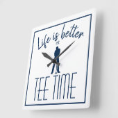 ゴルファーゴルフ場Tタイムホワイトブルー スクエア壁時計 (傾斜)