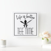 ゴルファーゴルフ場Tタイム白黒 スクエア壁時計 (ホーム)