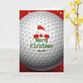 ゴルファーサンタ、'メリークリスマス' カード (黄色い花)