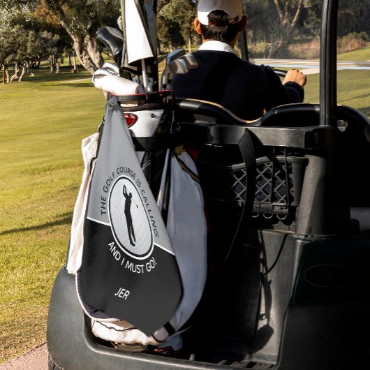 ゴルファーシルエットゴルフコース引用文ブラックグレー ゴルフタオル