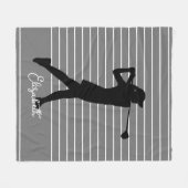 ゴルファーシルエット女性モノグラム名グレーブラック フリースブランケット (正面(横))