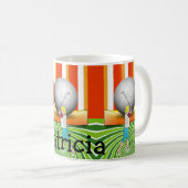 ゴルファーストライプオレンジのゴルフボールマグ コーヒーマグカップ (正面右)