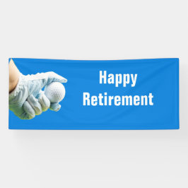 ゴルファーハンドは、青い旗の上にゴルフボールを持つ 横断幕