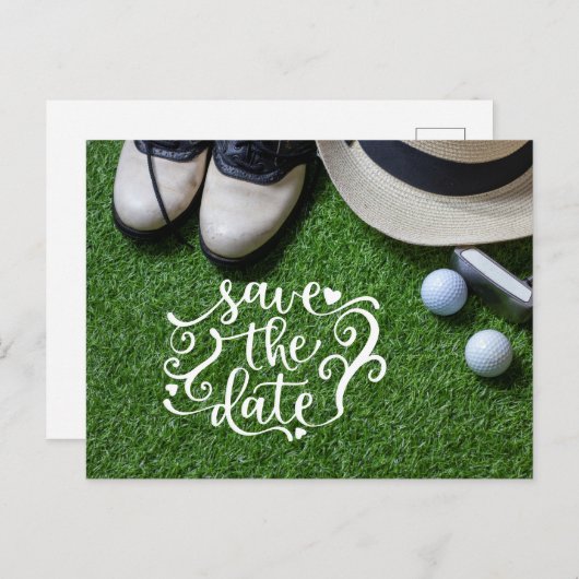 ゴルファーパーティーの日程を保存 - ゴルフボール付き インビテーションポストカード (正面/裏面)