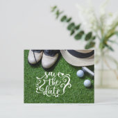 ゴルファーパーティーの日程を保存 - ゴルフボール付き インビテーションポストカード (スタンド正面)