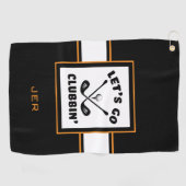 ゴルファーモダンゴルフモノグラムプロスポーツブラックオレンジ ゴルフタオル (横)