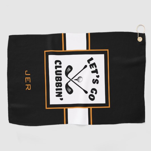 ゴルファーモダンゴルフモノグラムプロスポーツブラックオレンジ ゴルフタオル (横)