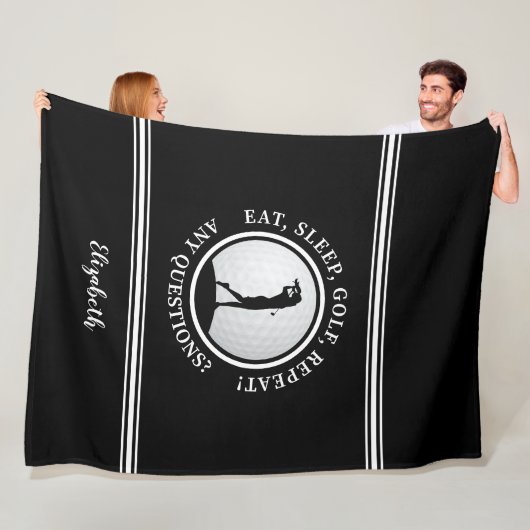 ゴルファーモダンスポーツモノグラム名ゴルフブラック フリースブランケット (インサイチュ)