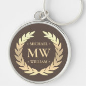 ゴルファーモダンモノグラム名ブラウン金ゴールドプレミアム キーホルダー (正面)