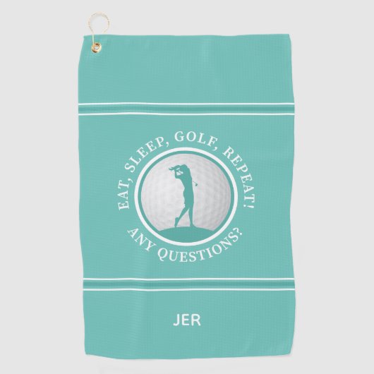 ゴルファーモダンモノグラム引用文スポーツプロゴルフティール（緑がかった色） ゴルフタオル (正面)