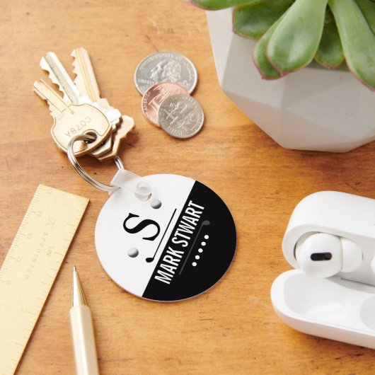 ゴルファーモダン白黒モノグラム キーホルダー (デスク)