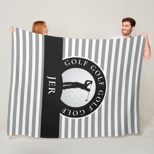 ゴルファーモノグラムのグレイ黒いストライプ彼のための フリースブランケット (インサイチュ)