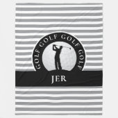 ゴルファーモノグラムのグレイ黒いストライプ彼のための フリースブランケット (正面)