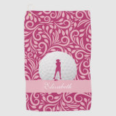 ゴルファーレディーシルエットピンクガーリー名前をカスタムする ゴルフタオル (正面)