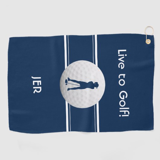 ゴルファーレディーススポーツテンプレートブルーモノグラムの ゴルフタオル (横)