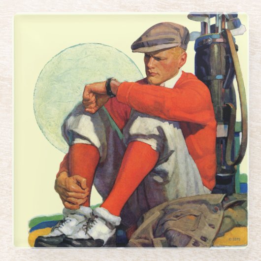 ゴルファー保待ち ガラスコースター (正面)