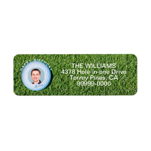 ゴルファー写真署名ゴルフボール誕生日リターン ラベル (正面)